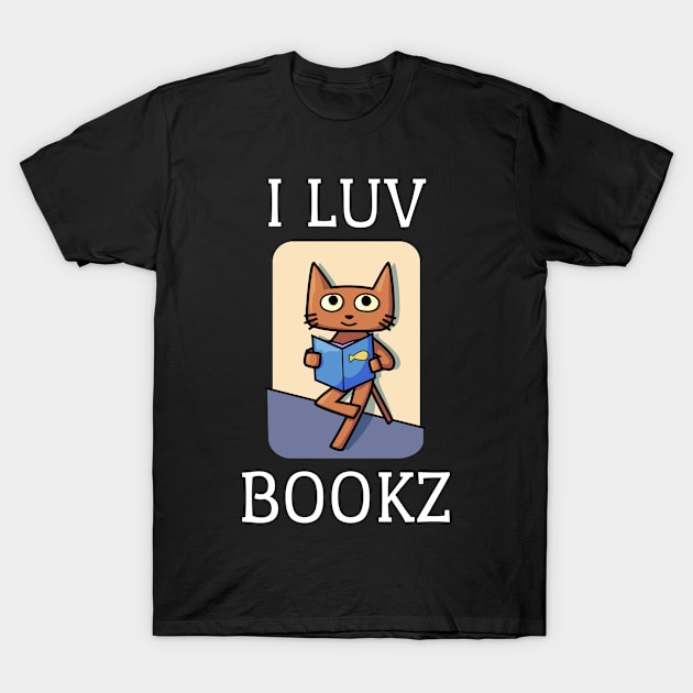 I Luv Bookz Cat Reader T-Shirt by jutulen